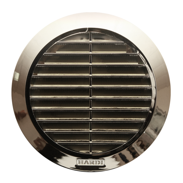 03503 / Круглая стеновая решетка d.100мм СЕРЕБРО + сетка + фланец, HARDI