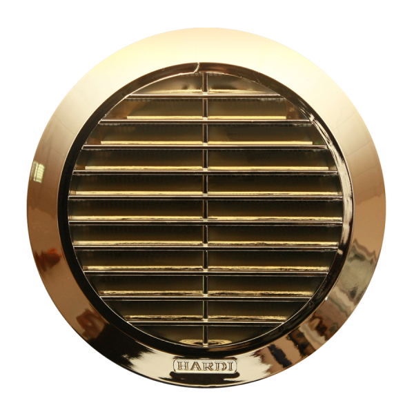 03604 / Круглая стеновая решетка d.125мм ЗОЛОТО + сетка + фланец, HARDI
